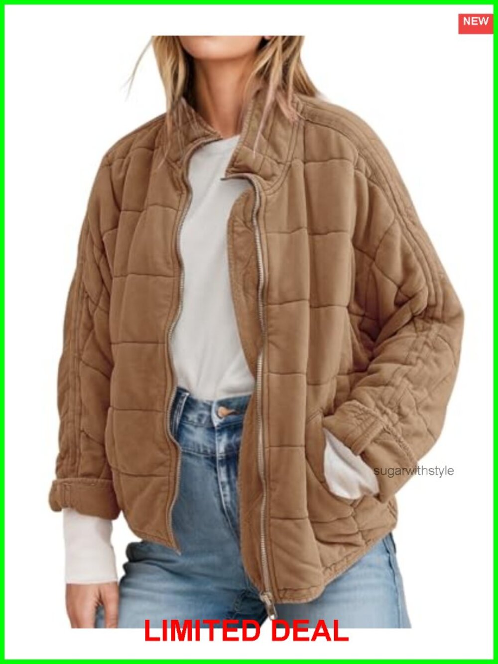 Women's Quilted Puffer Jacket Lightweight Zip Up Coat with Pockets